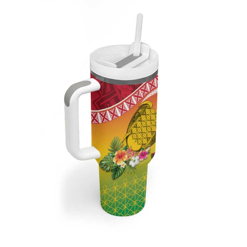 Melanesian NiVanuatu Sea Turtle with Sand Drawing Custom Stanley Quencher 40oz Stainless Steel Tumbler With Handle - Threewoofs - Image 2