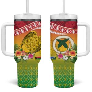 Melanesian NiVanuatu Sea Turtle with Sand Drawing Custom Stanley Quencher 40oz Stainless Steel Tumbler With Handle - Threewoofs