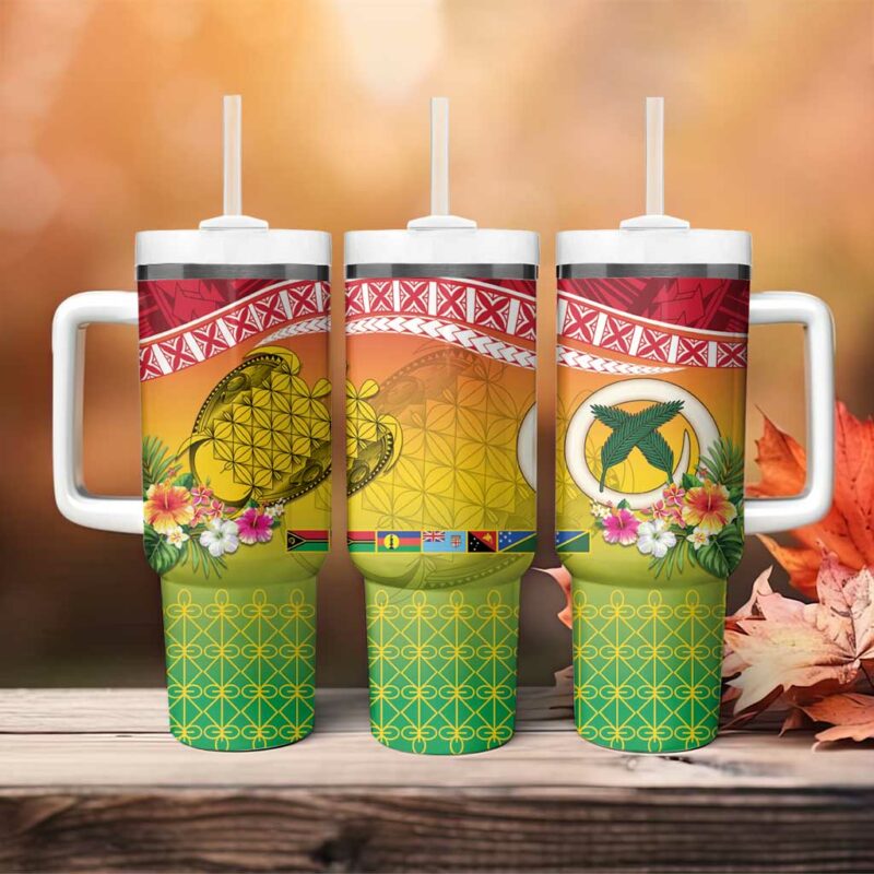 Melanesian NiVanuatu Sea Turtle with Sand Drawing Custom Stanley Quencher 40oz Stainless Steel Tumbler With Handle - Threewoofs - Image 4