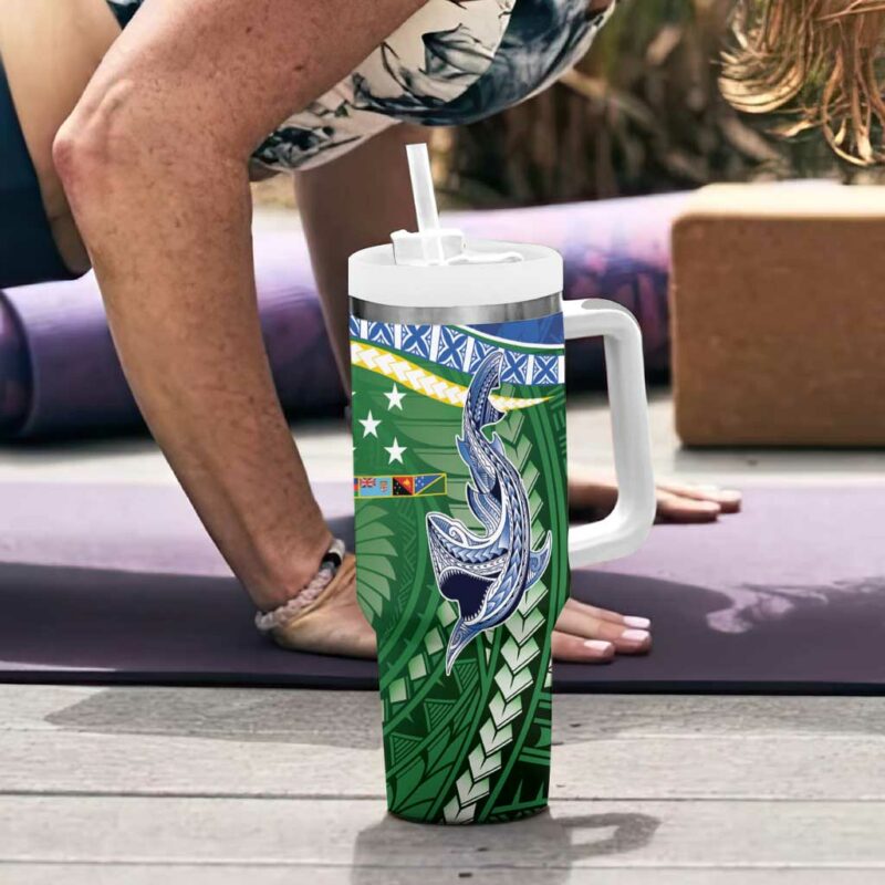 Melanesian Solomon Islands Tropical hark Tattoo Custom Stanley Quencher 40oz Stainless Steel Tumbler With Handle - Threewoofs - Image 6