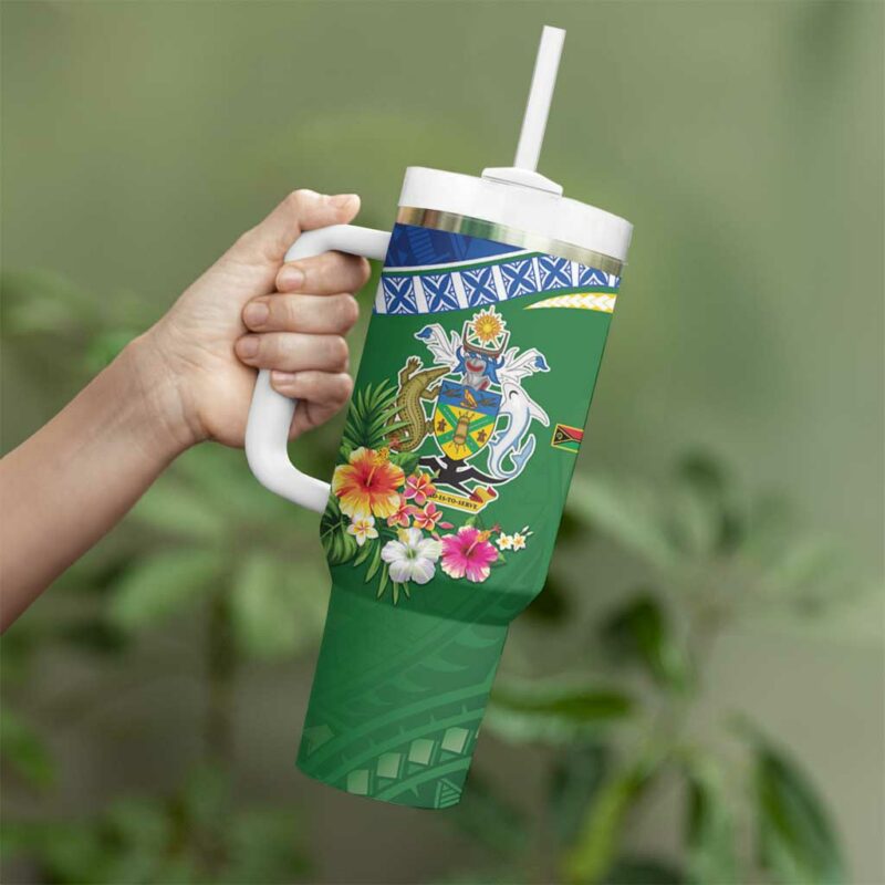 Melanesian Solomon Islands Tropical hark Tattoo Custom Stanley Quencher 40oz Stainless Steel Tumbler With Handle - Threewoofs - Image 3