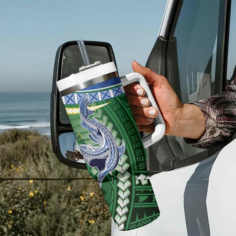 Melanesian Solomon Islands Tropical hark Tattoo Custom Stanley Quencher 40oz Stainless Steel Tumbler With Handle - Threewoofs - Image 7