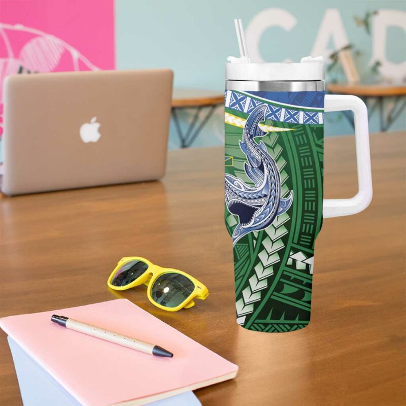 Melanesian Solomon Islands Tropical hark Tattoo Custom Stanley Quencher 40oz Stainless Steel Tumbler With Handle - Threewoofs - Image 5