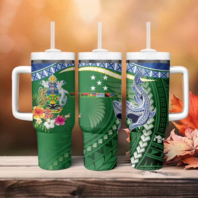 Melanesian Solomon Islands Tropical hark Tattoo Custom Stanley Quencher 40oz Stainless Steel Tumbler With Handle - Threewoofs - Image 4