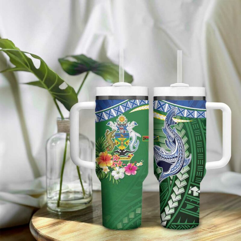 Melanesian Solomon Islands Tropical hark Tattoo Custom Stanley Quencher 40oz Stainless Steel Tumbler With Handle - Threewoofs - Image 9