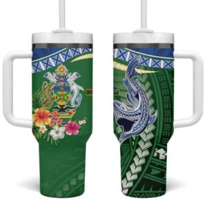 Melanesian Solomon Islands Tropical hark Tattoo Custom Stanley Quencher 40oz Stainless Steel Tumbler With Handle - Threewoofs