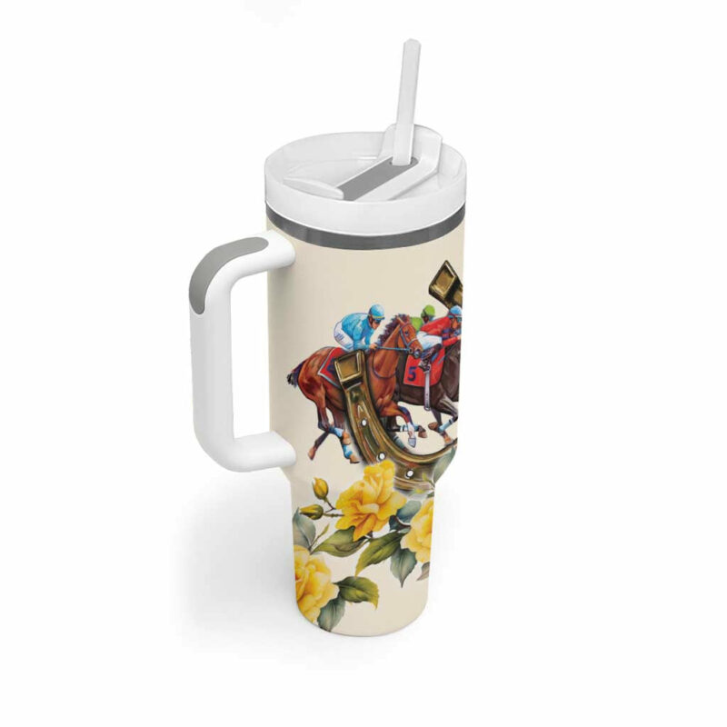 Melbourne Horse Racing Australian Horse With Yellow Roses Custom Stanley Quencher 40oz Stainless Steel Tumbler With Handle - Threewoofs - Image 3