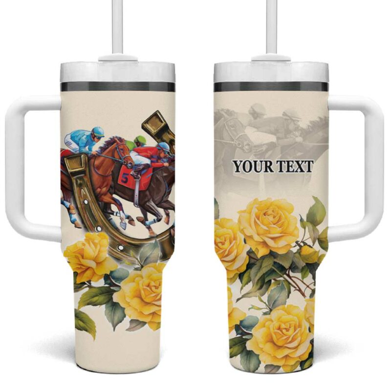 Melbourne Horse Racing Australian Horse With Yellow Roses Custom Stanley Quencher 40oz Stainless Steel Tumbler With Handle - Threewoofs - Image 2