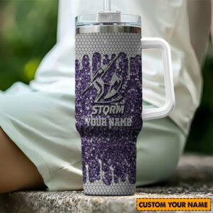 Melbourne Storm NRL Sports Glitter Custom Stanley Quencher 40oz Stainless Steel Tumbler With Handle - Threewoofs