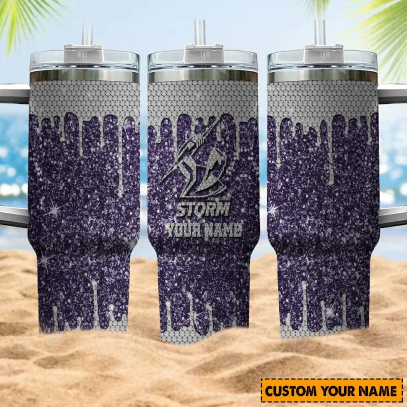 Melbourne Storm NRL Sports Glitter Custom Stanley Quencher 40oz Stainless Steel Tumbler With Handle - Threewoofs - Image 4