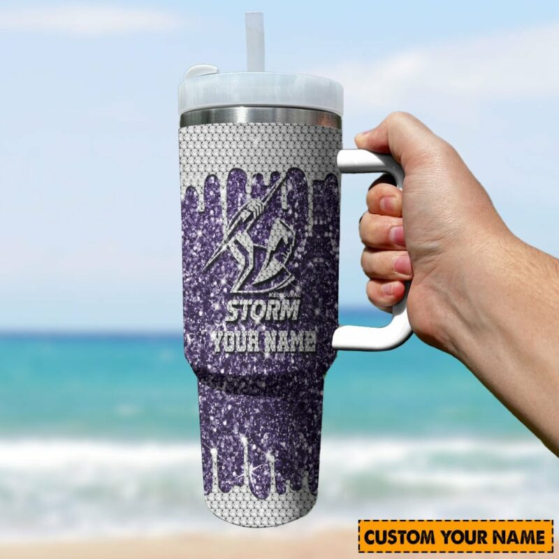 Melbourne Storm NRL Sports Glitter Custom Stanley Quencher 40oz Stainless Steel Tumbler With Handle - Threewoofs - Image 3