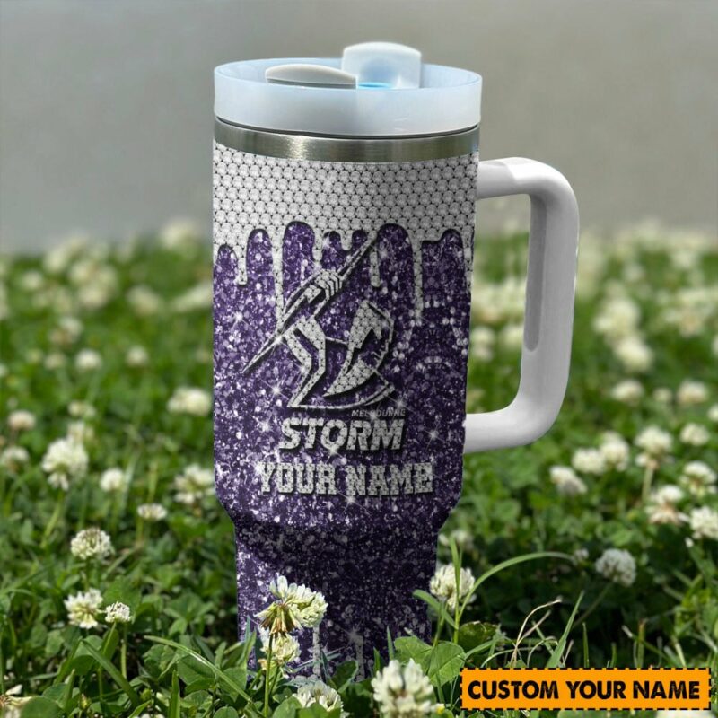 Melbourne Storm NRL Sports Glitter Custom Stanley Quencher 40oz Stainless Steel Tumbler With Handle - Threewoofs - Image 2