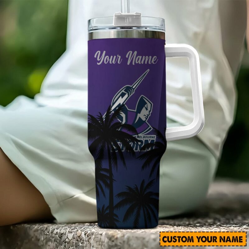 Melbourne Storm NRL Sports Glitter Custom Stanley Quencher 40oz Stainless Steel Tumbler With Handle - Threewoofs