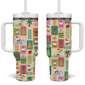 Mele Kalikimaka Hawaii Christmas Funny Santan Hippie Custom Stanley Quencher 40oz Stainless Steel Tumbler With Handle - Threewoofs