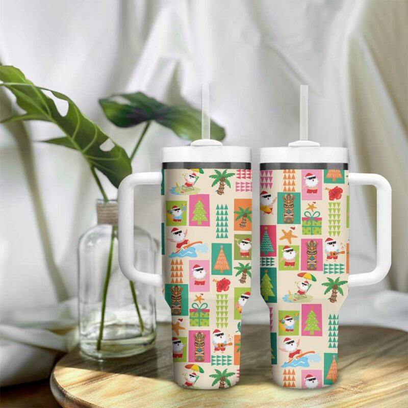 Mele Kalikimaka Hawaii Christmas Funny Santan Hippie Custom Stanley Quencher 40oz Stainless Steel Tumbler With Handle - Threewoofs - Image 9