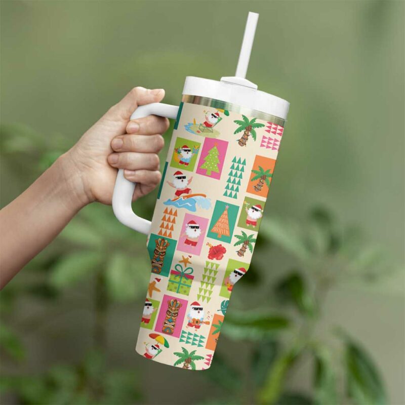 Mele Kalikimaka Hawaii Christmas Funny Santan Hippie Custom Stanley Quencher 40oz Stainless Steel Tumbler With Handle - Threewoofs - Image 3
