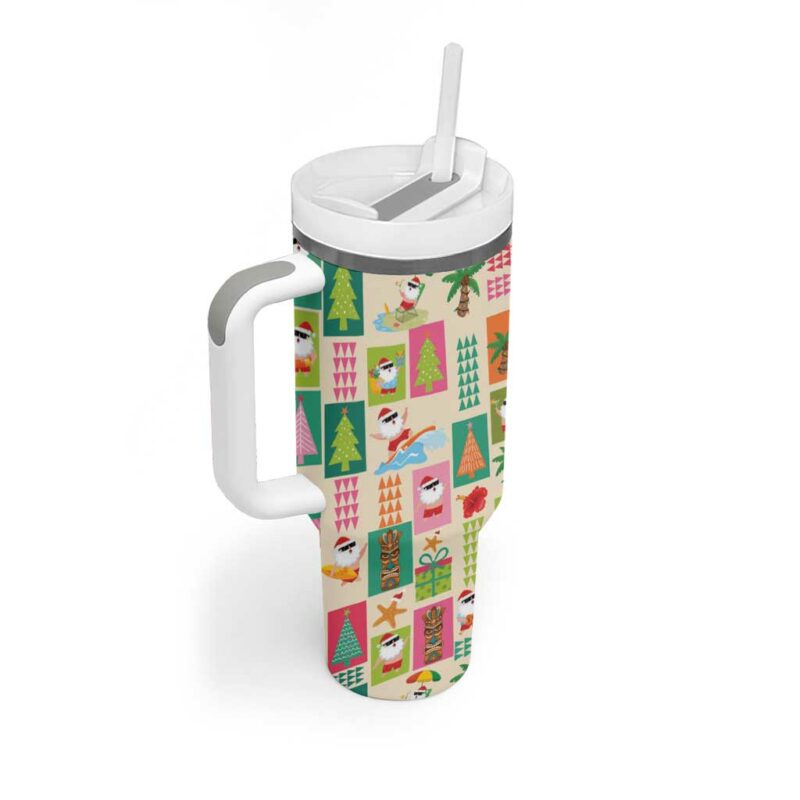 Mele Kalikimaka Hawaii Christmas Funny Santan Hippie Custom Stanley Quencher 40oz Stainless Steel Tumbler With Handle - Threewoofs - Image 2