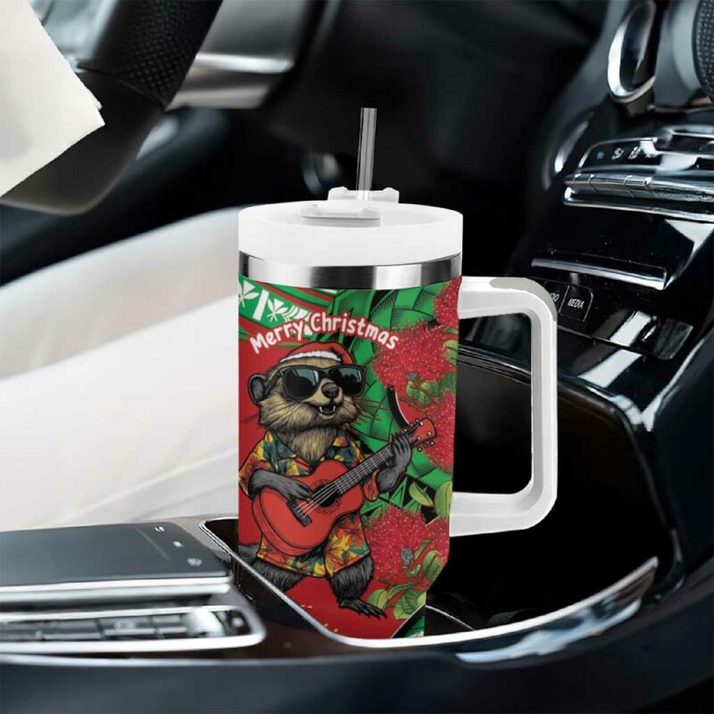 Mele Kalikimaka Hawaii Mongoose Santa With Ohia Lehua Custom Stanley Quencher 40oz Stainless Steel Tumbler With Handle - Threewoofs - Image 8