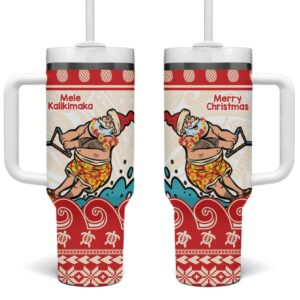 Mele Kalikimaka Hawaii Waterskiing Santa Tropical Custom Stanley Quencher 40oz Stainless Steel Tumbler With Handle - Threewoofs