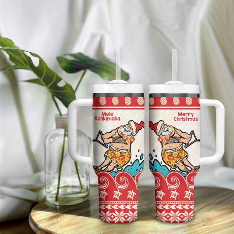 Mele Kalikimaka Hawaii Waterskiing Santa Tropical Custom Stanley Quencher 40oz Stainless Steel Tumbler With Handle - Threewoofs - Image 9