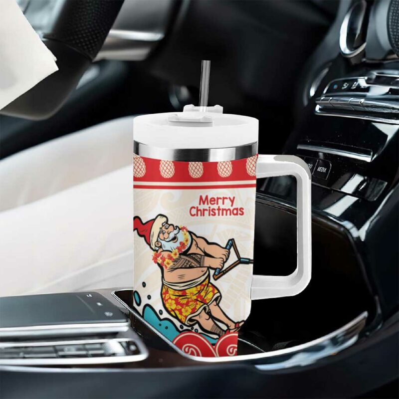 Mele Kalikimaka Hawaii Waterskiing Santa Tropical Custom Stanley Quencher 40oz Stainless Steel Tumbler With Handle - Threewoofs - Image 8