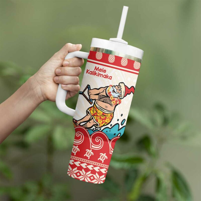 Mele Kalikimaka Hawaii Waterskiing Santa Tropical Custom Stanley Quencher 40oz Stainless Steel Tumbler With Handle - Threewoofs - Image 3