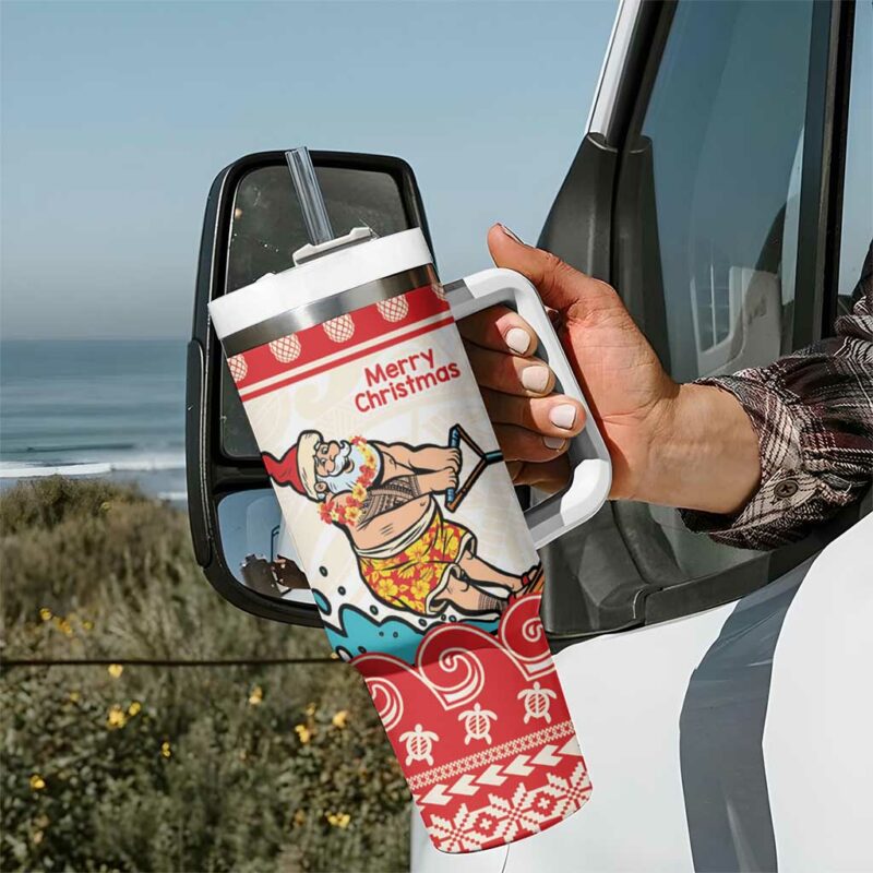 Mele Kalikimaka Hawaii Waterskiing Santa Tropical Custom Stanley Quencher 40oz Stainless Steel Tumbler With Handle - Threewoofs - Image 7