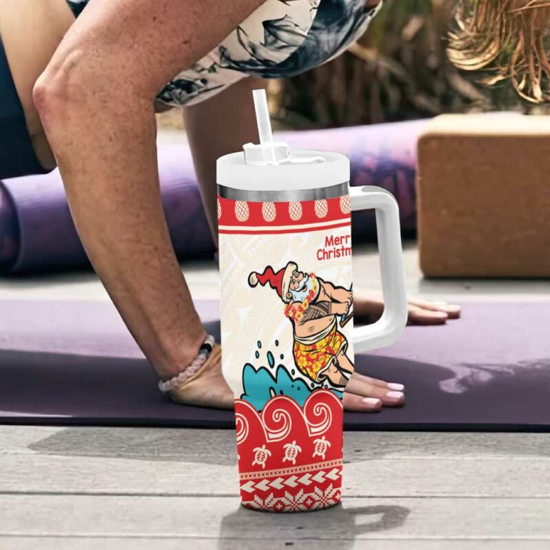 Mele Kalikimaka Hawaii Waterskiing Santa Tropical Custom Stanley Quencher 40oz Stainless Steel Tumbler With Handle - Threewoofs - Image 6