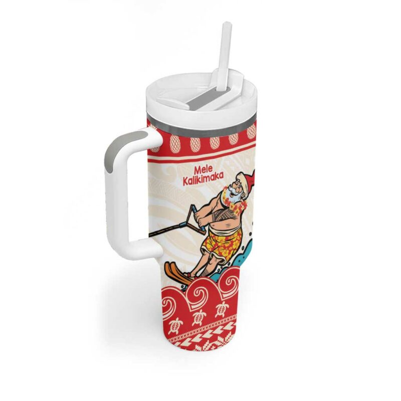 Mele Kalikimaka Hawaii Waterskiing Santa Tropical Custom Stanley Quencher 40oz Stainless Steel Tumbler With Handle - Threewoofs - Image 2
