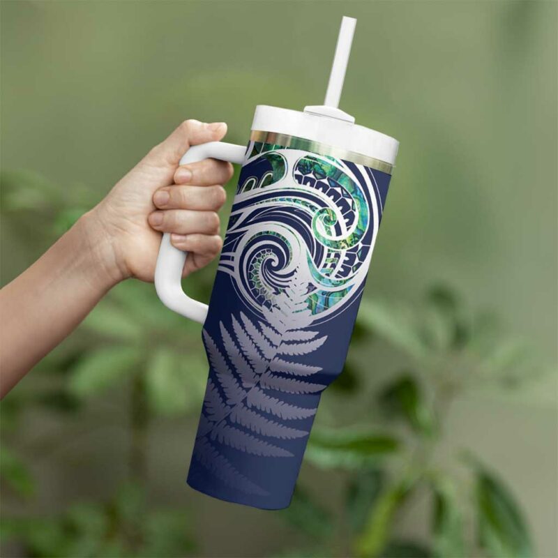 Meri Kirihimete New Zealand Tui on Pohutukawa Blue Ver Custom Stanley Quencher 40oz Stainless Steel Tumbler With Handle - Threewoofs - Image 3