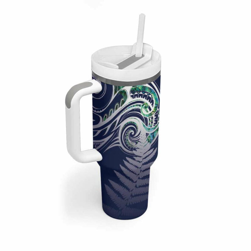 Meri Kirihimete New Zealand Tui on Pohutukawa Blue Ver Custom Stanley Quencher 40oz Stainless Steel Tumbler With Handle - Threewoofs - Image 2