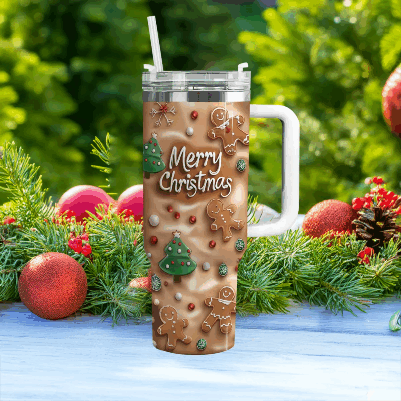 Merry & Bright Christmas Custom Stanley Quencher 40oz Stainless Steel Tumbler With Handle - Threewoofs - Image 2