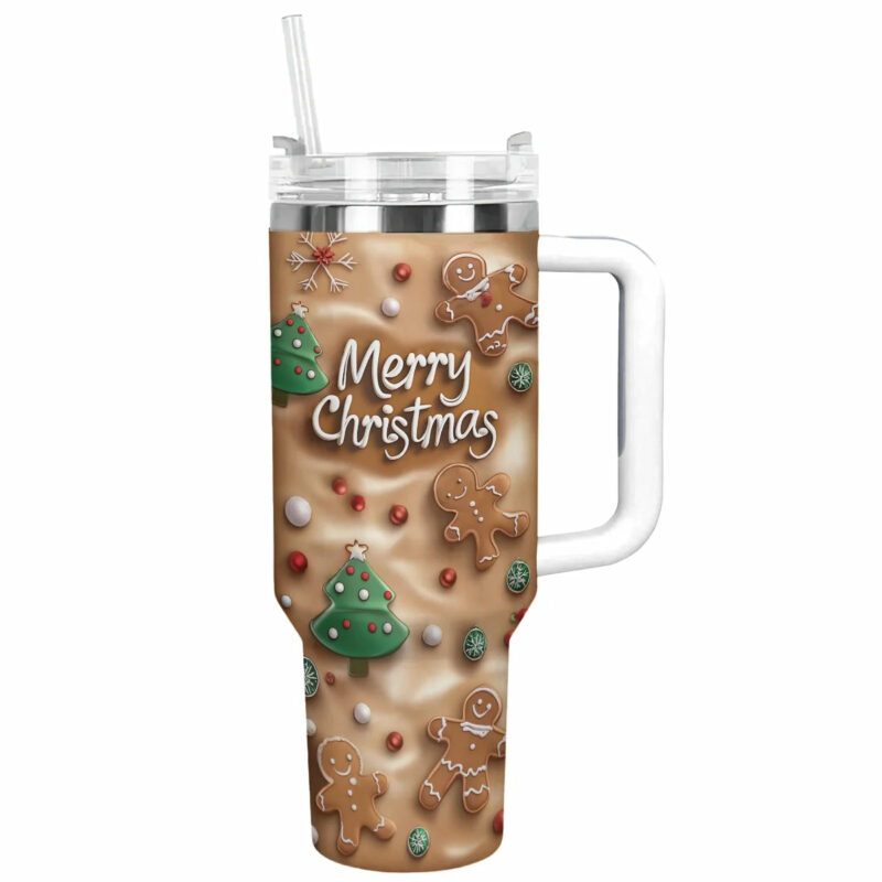 Merry & Bright Christmas Custom Stanley Quencher 40oz Stainless Steel Tumbler With Handle - Threewoofs