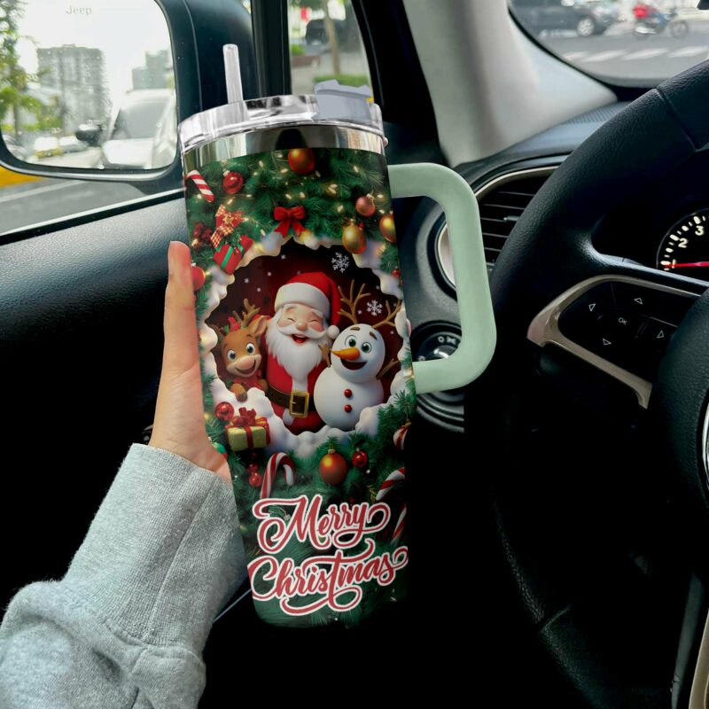 Merry Christmas Custom Stanley Quencher 40oz Stainless Steel Tumbler With Handle - Threewoofs - Image 3