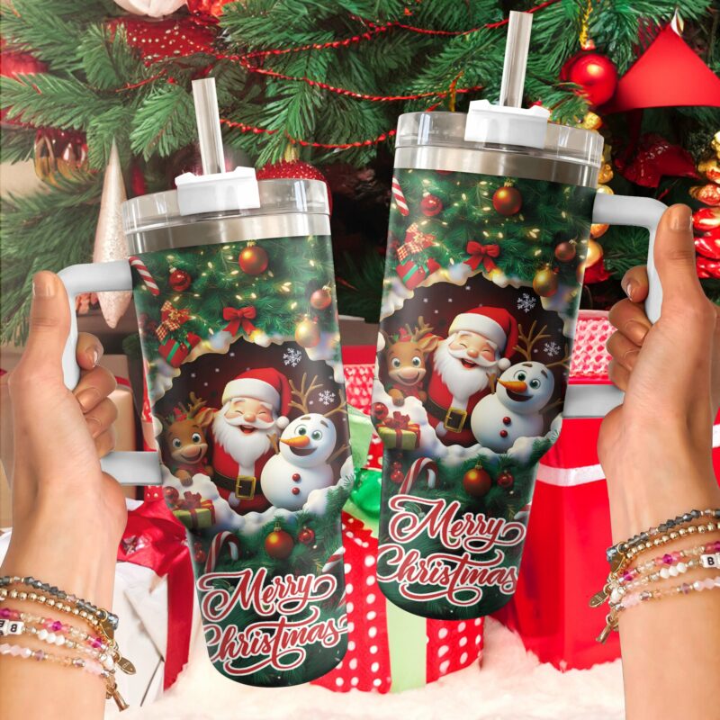 Merry Christmas Custom Stanley Quencher 40oz Stainless Steel Tumbler With Handle - Threewoofs - Image 2