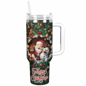Merry Christmas Custom Stanley Quencher 40oz Stainless Steel Tumbler With Handle - Threewoofs
