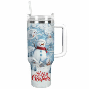 Merry Christmas Snowman Custom Stanley Quencher 40oz Stainless Steel Tumbler With Handle - Threewoofs