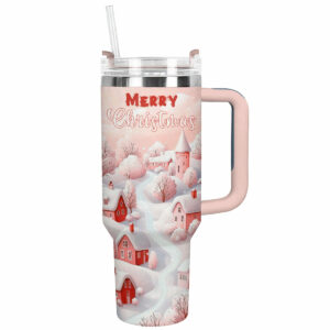 Merry Christmas Village Custom Stanley Quencher 40oz Stainless Steel Tumbler With Handle - Threewoofs