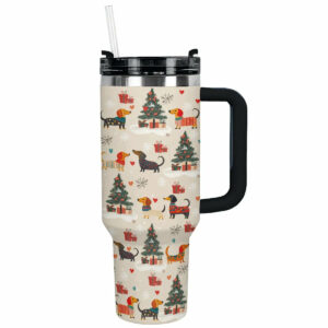 Merry Dachshund Joy Christmas Custom Stanley Quencher 40oz Stainless Steel Tumbler With Handle - Threewoofs