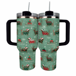 Merry Dachsmas Christmas Custom Stanley Quencher 40oz Stainless Steel Tumbler With Handle - Threewoofs