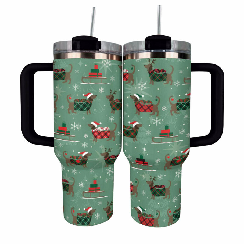 Merry Dachsmas Christmas Custom Stanley Quencher 40oz Stainless Steel Tumbler With Handle - Threewoofs