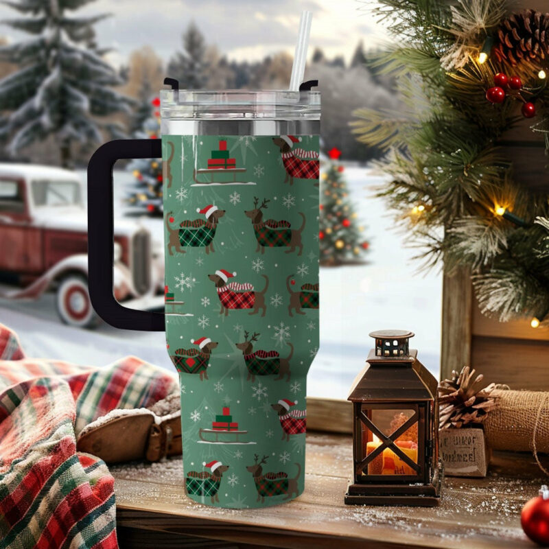 Merry Dachsmas Christmas Custom Stanley Quencher 40oz Stainless Steel Tumbler With Handle - Threewoofs - Image 2
