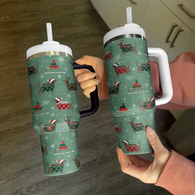 Merry Dachsmas Christmas Custom Stanley Quencher 40oz Stainless Steel Tumbler With Handle - Threewoofs - Image 3