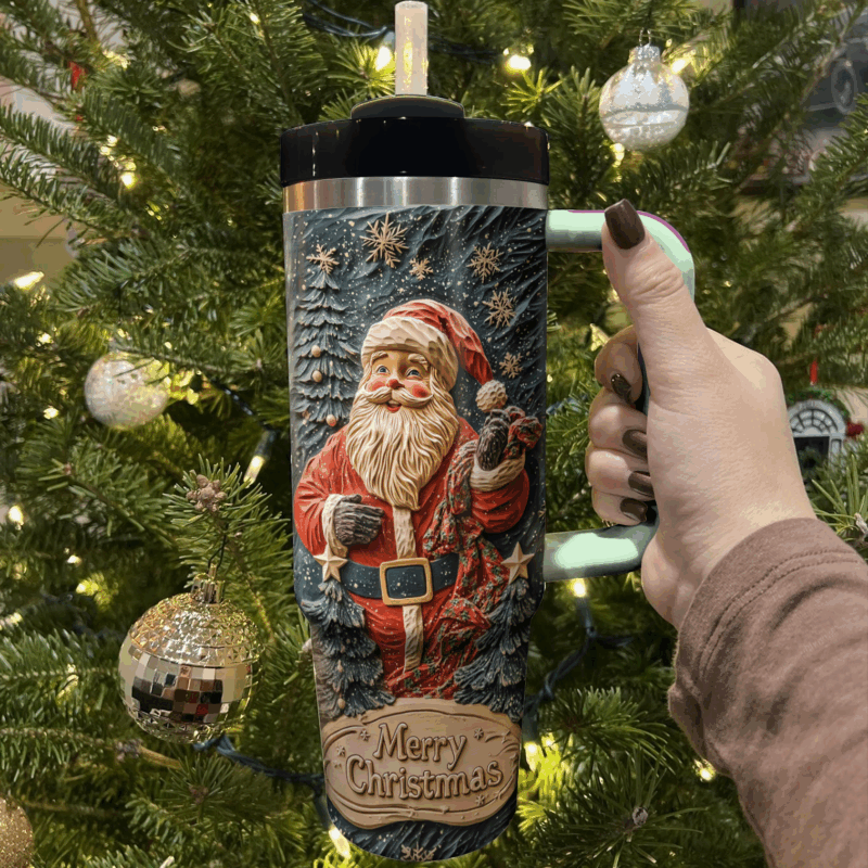 Merry Santa Delight Christmas Custom Stanley Quencher 40oz Stainless Steel Tumbler With Handle - Threewoofs - Image 3