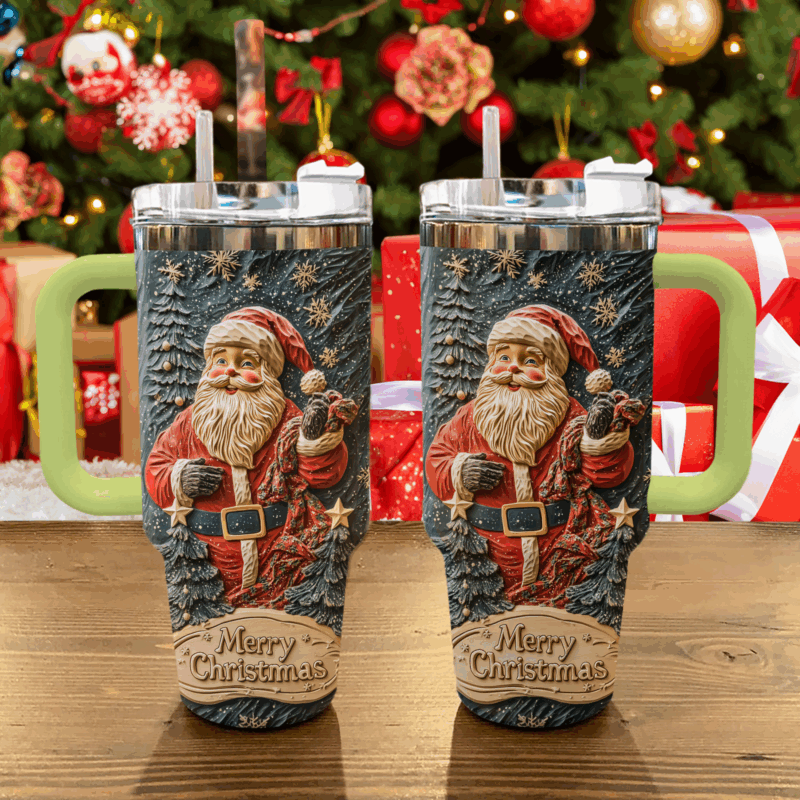 Merry Santa Delight Christmas Custom Stanley Quencher 40oz Stainless Steel Tumbler With Handle - Threewoofs - Image 2