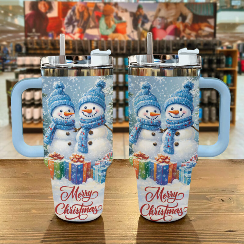 Merry Snowman Christmas Custom Stanley Quencher 40oz Stainless Steel Tumbler With Handle - Threewoofs - Image 2