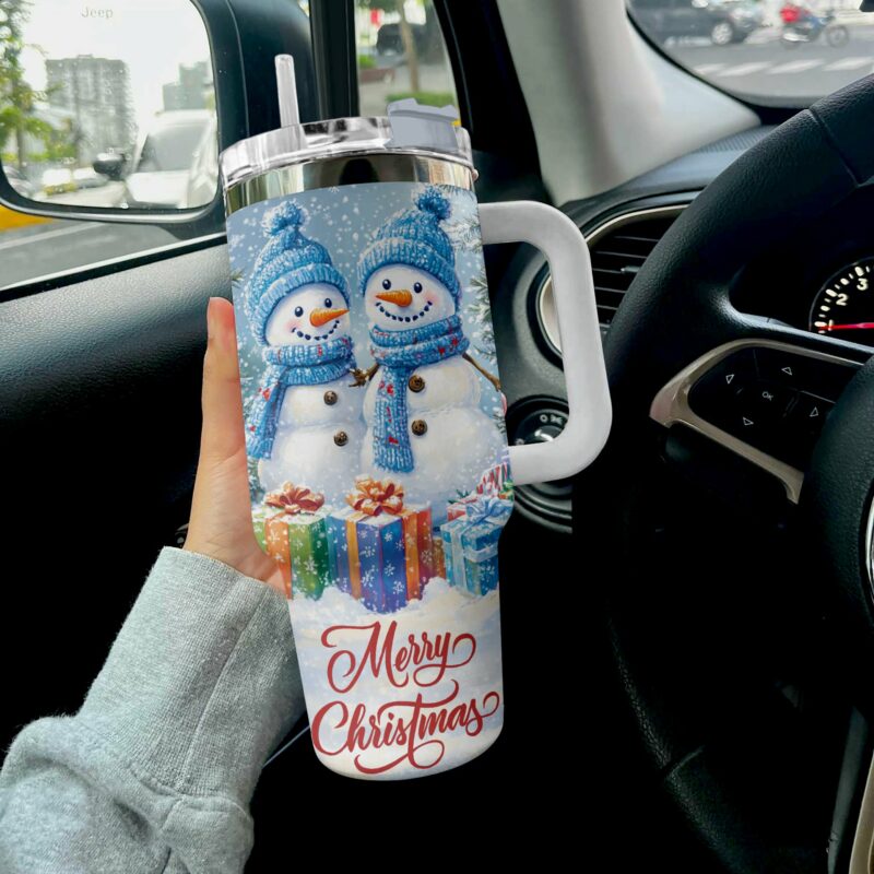 Merry Snowman Christmas Custom Stanley Quencher 40oz Stainless Steel Tumbler With Handle - Threewoofs - Image 3