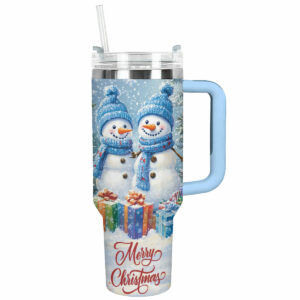 Merry Snowman Christmas Custom Stanley Quencher 40oz Stainless Steel Tumbler With Handle - Threewoofs