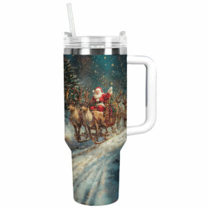 Mery Christmas Santa‚Äôs Sleigh Ride Custom Stanley Quencher 40oz Stainless Steel Tumbler With Handle - Threewoofs