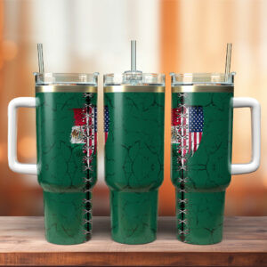 Mexican American Flag Custom Stanley Quencher 40oz Stainless Steel Tumbler With Handle - Threewoofs